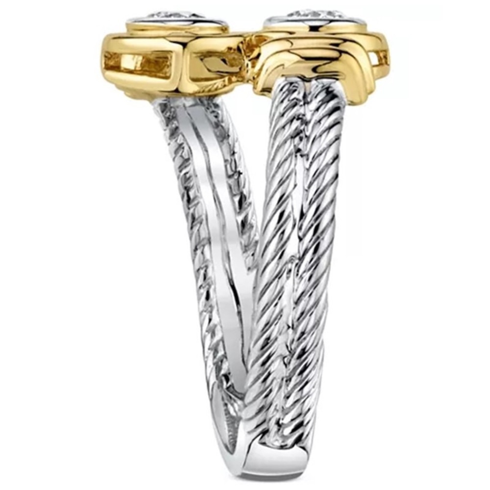 New Two Tone 925 Silver Twisted Diamond Ring - Picture 3 of 5